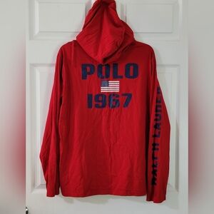 Men Size Large Ralph Lauren Polo Red Longsleeves Hooded Tshirt large logo pony